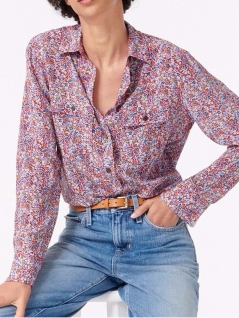J. CREW Classic Fit Silk Shirt Long Sleeve Button Down Floral Size 4‎